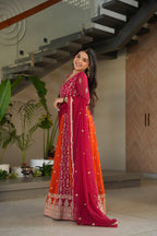 Luxury Faux Looming Pink Gown with Zari & Sequins Embroidery and Matching Dupatta – Kali Pattern Stitching