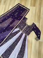 Luxury Faux Looming Wine Gown with Zari & Sequins Embroidery and Matching Dupatta – Kali Pattern Stitching