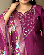 Women’s Purple Rayon Kurta Set with Elegant Lagdi Jacquard Dupatta