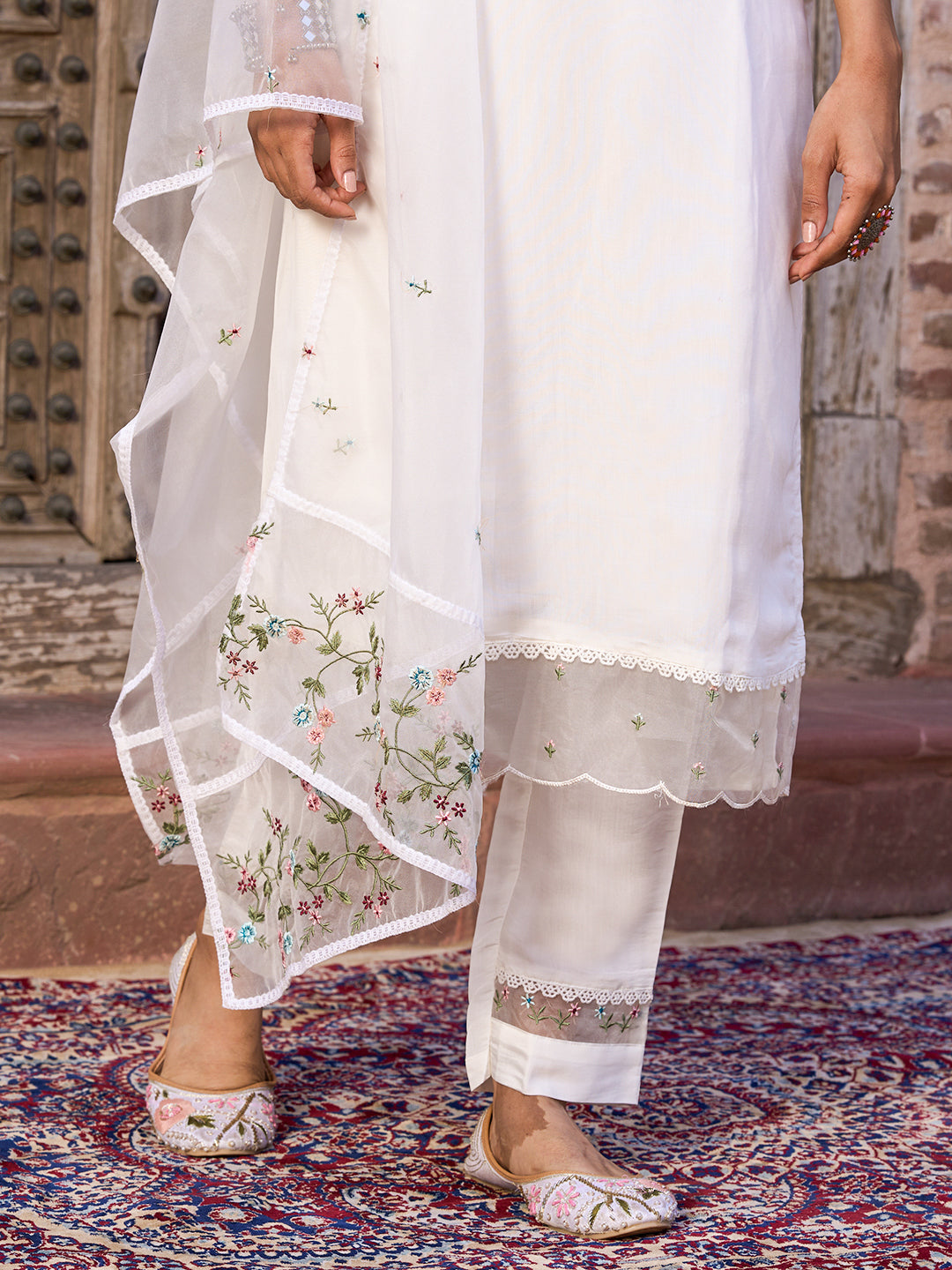 Women’s White Viscose Chanderi Kurta Set with Sequin Embroidered Work