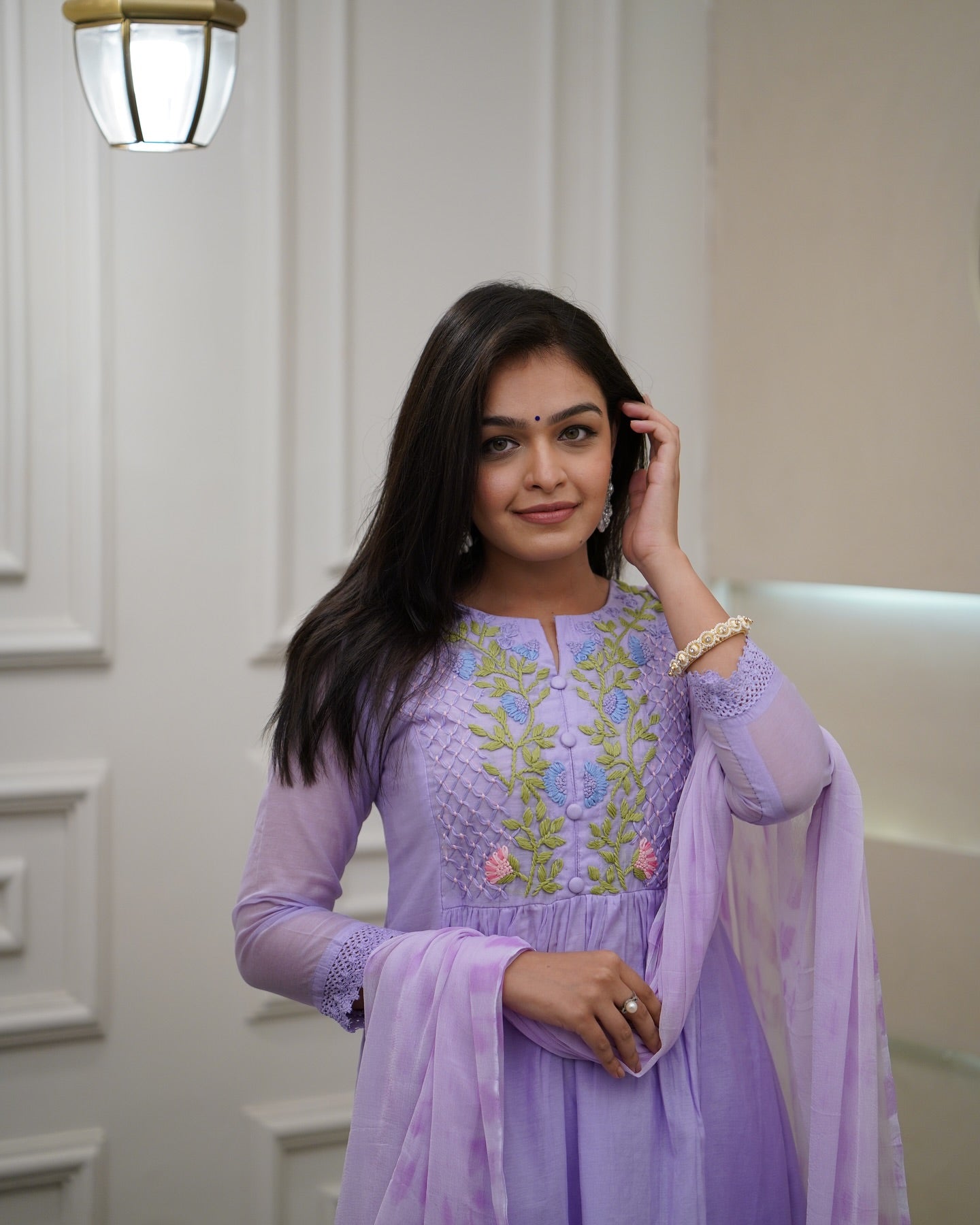 Women’s Lavender Festive Pure Georgette Suit with Detailed Embroidery Work