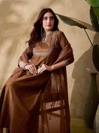 Women’s Brown Pure Vichitra Silk Kurta Set with Sequin Embroidery Work