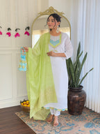 Women’s White Pure Viscose Chanderi Kurta Set with Sequin & Coding Embroidery