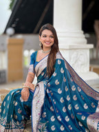 Blue Soft Banarasi Silk Saree with Meenakari Zari Work & Rich Pallu Design