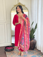 Women’s Rani Pink Festive Pure Viscose Chanderi Silk Set with Glamorous Sequin Embroidery