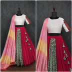 Premium Frolic Cotton White&Red Lehenga Choli Set with Embroidered Georgette Blouse & Bandhej Chinnon Dupatta | Full-Stitched | Size 38-44