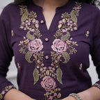 Women’s Purple Designer Rayon Slub Kurta Set Adorned with Sequin Embroidery