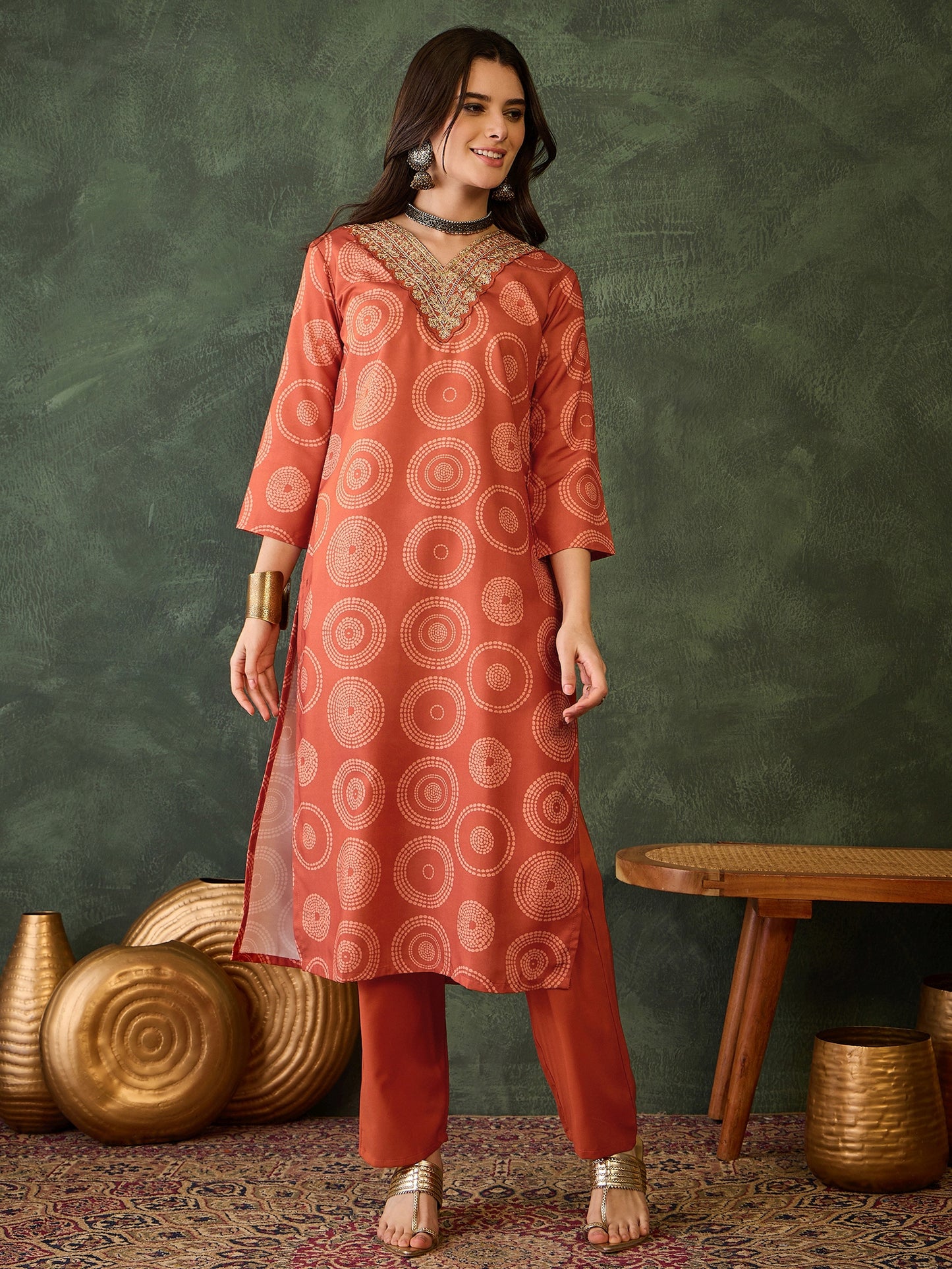 Orange Printed Kurta Set with Dupatta