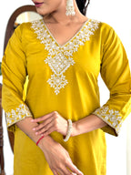 Women’s Yellow Pure Viscose Chanderi Silk Kurta Set with Sequin & Coding Embroidery