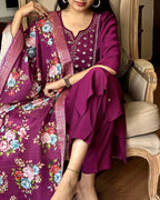 Women’s Purple Rayon Kurta Set with Elegant Lagdi Jacquard Dupatta