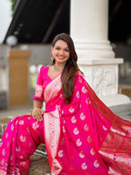 Pink Soft Banarasi Silk Saree with Meenakari Zari Work & Rich Pallu Design