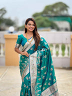Sky Blue Soft Banarasi Silk Saree with Meenakari Zari Work & Rich Pallu Design