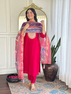 Women’s Rani Pink Festive Pure Viscose Chanderi Silk Set with Glamorous Sequin Embroidery
