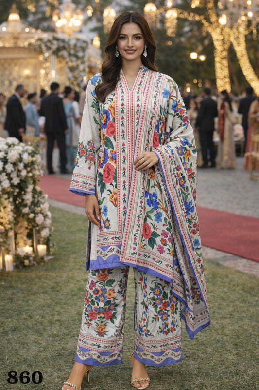 Stylish Multicolor Floral Printed Rayon Kurta Palazzo Set With Dupatta