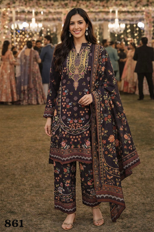 Stylish Coffee Brown Floral Printed Rayon Kurta Palazzo Set With Dupatta