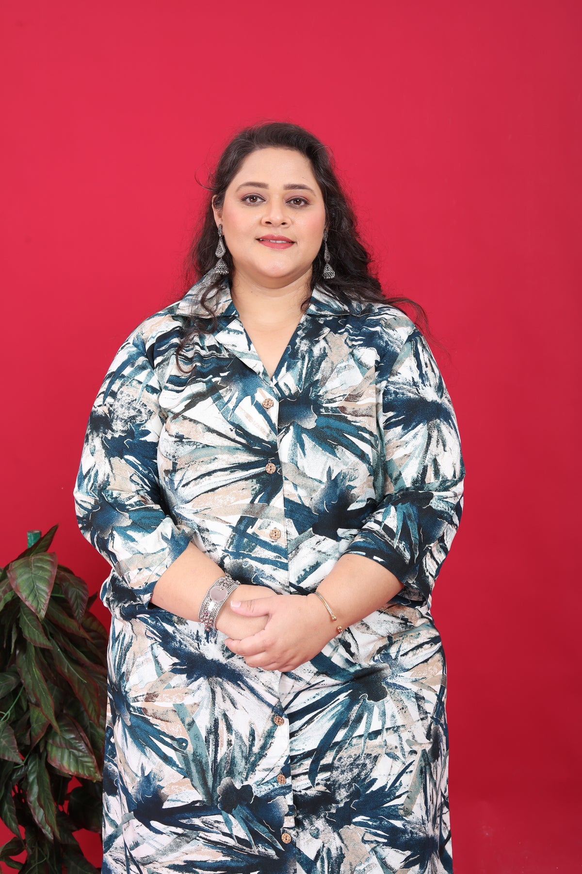 Stylish Plus-Size Blue Rayon Printed Co-Ord Set For Women A Comfortable Straight Fit