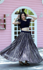 Designer Faux Blooming Black Lehenga Choli with Sequins Work – Full Stitched | Frill Blouse | Size 40-44