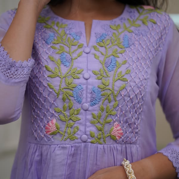 Women’s Lavender Festive Pure Georgette Suit with Detailed Embroidery Work
