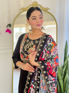 Women’s Black Pure Viscose Chanderi Kurta Set with Sequin & Coding Embroidery