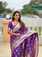 Purple Soft Banarasi Silk Saree with Meenakari Zari Work & Rich Pallu Design