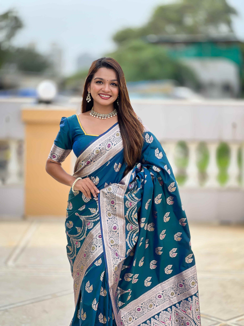 Blue Soft Banarasi Silk Saree with Meenakari Zari Work & Rich Pallu Design