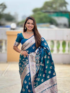 Blue Soft Banarasi Silk Saree with Meenakari Zari Work & Rich Pallu Design