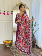 Women’s Purple Pure Viscose Chanderi Kurta Set with Sequin & Coding Embroidery