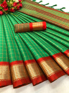 Designer-Inspired Soft Silk Green Saree with Striking Pallu & Blouse – Perfect for Weddings&Festive