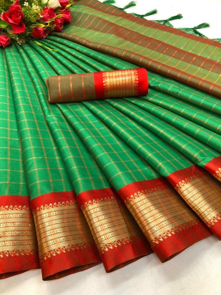 Designer-Inspired Soft Silk Green Saree with Striking Pallu & Blouse – Perfect for Weddings&Festive