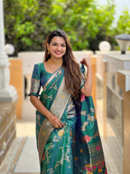 Aqua Green Designer Banarasi Silk Saree for Women – Aqua Green Woven Floral Saree with Blouse