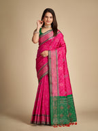 Traditional Pure Patola Silk Pink Saree with Contrast Weave, Meenakari & Tassels