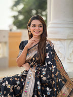 Black Varni Fabrics Women's Traditional Banarasi Silk Saree with Woven Design & Blouse