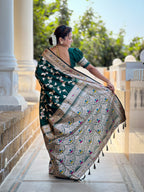 Bottle green Varni Fabrics Women's Traditional Banarasi Silk Saree with Woven Design & Blouse
