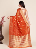 Orange Wedding-Ready Semi Cotton Saree – Comfort Meets Celebration