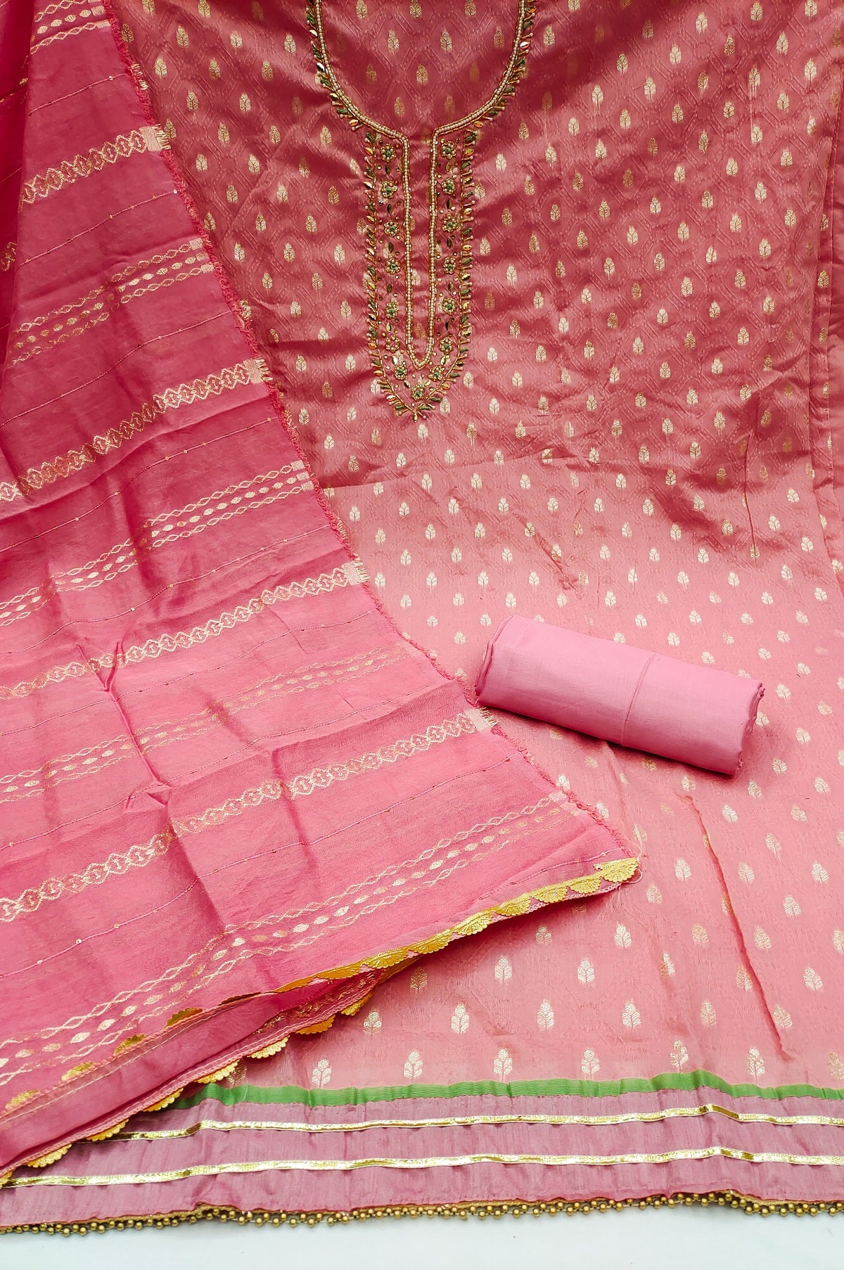 Jacquard with Handwork Dress Material for Women Embroidered Unstitched Woman Salwar Suit Dress Material With Cotton Dupatta