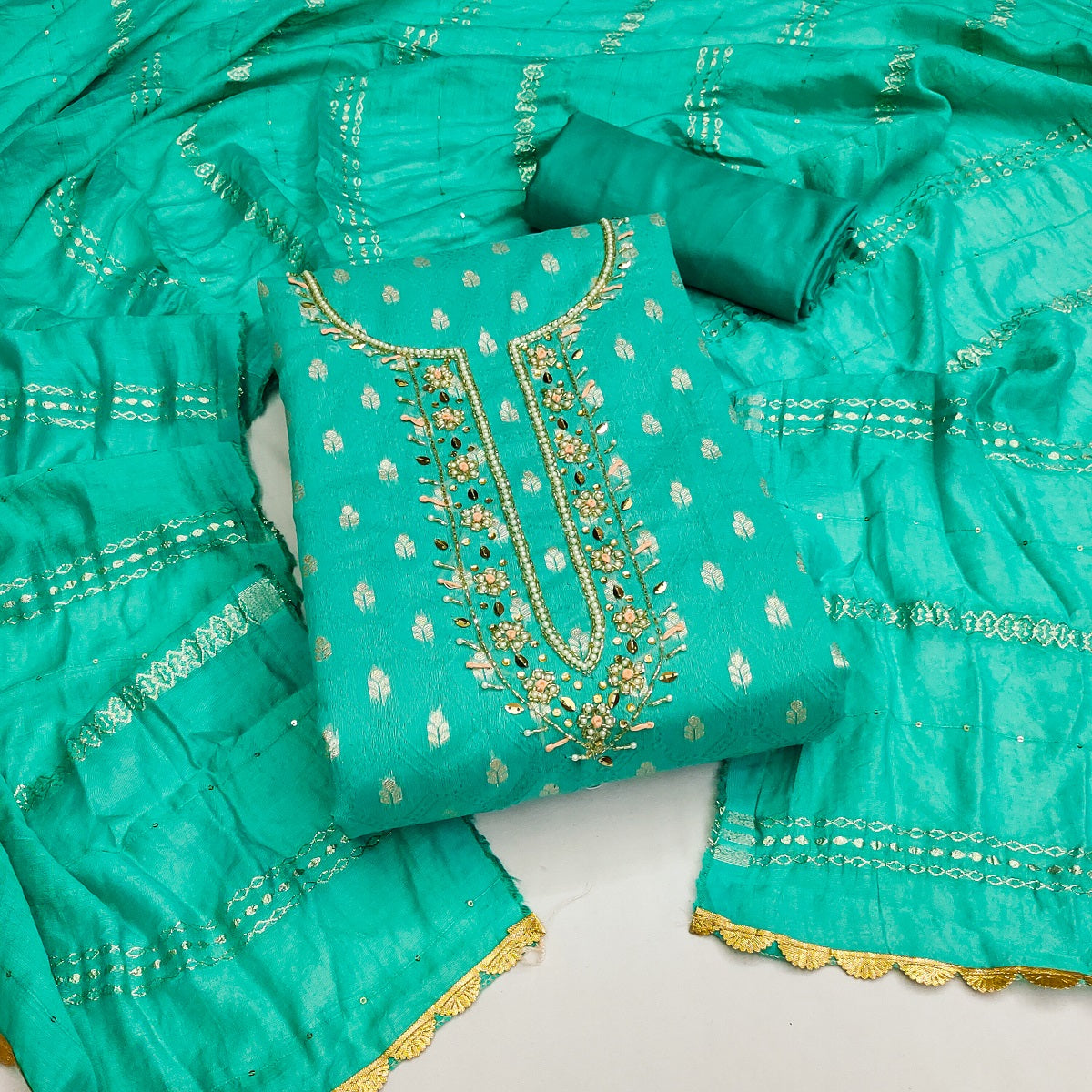 Sea Green Dress Material Set with Dupatta