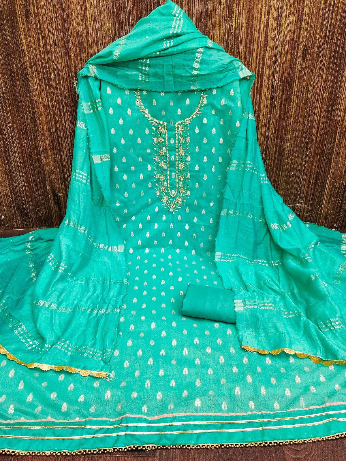 Sea Green Dress Material Set with Dupatta