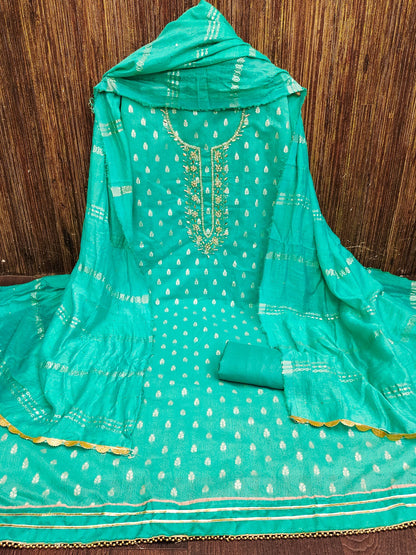 Sea Green Dress Material Set with Dupatta