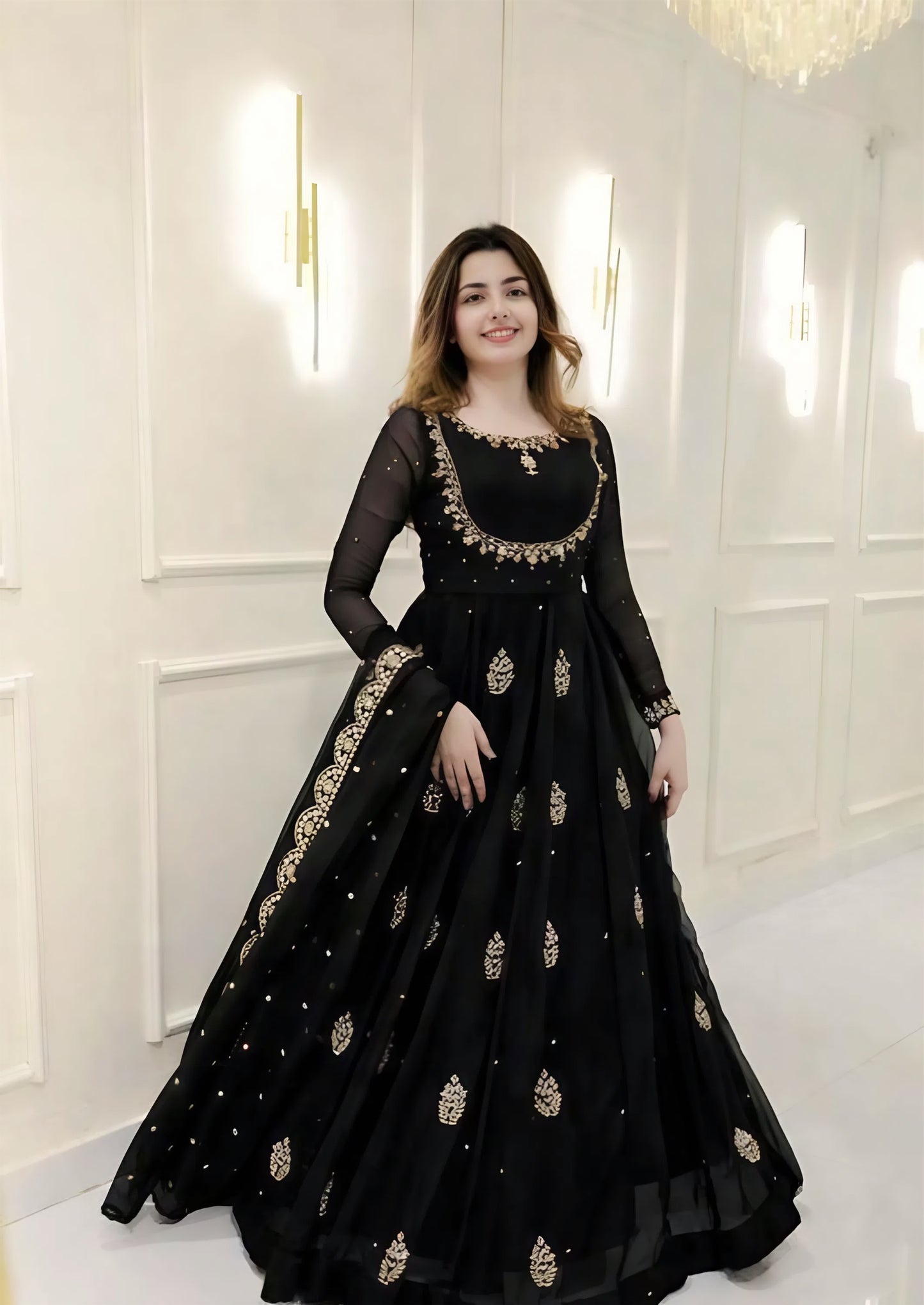 Party Wear Long Black Anarkali Dress Elegant Black Gota Patti Anarkali Dress Gold Embroidery Indian Party Wear Long Black Anarkali Dress Elegant Black Gota Patti Anarkali Dress Gold Embroidery Indian