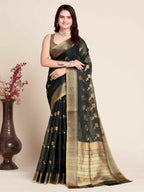 Black Wedding-Ready Semi Cotton Saree – Comfort Meets Celebration