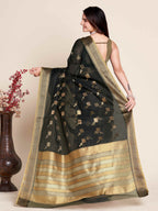 Black Wedding-Ready Semi Cotton Saree – Comfort Meets Celebration