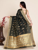 Black Wedding-Ready Semi Cotton Saree – Comfort Meets Celebration