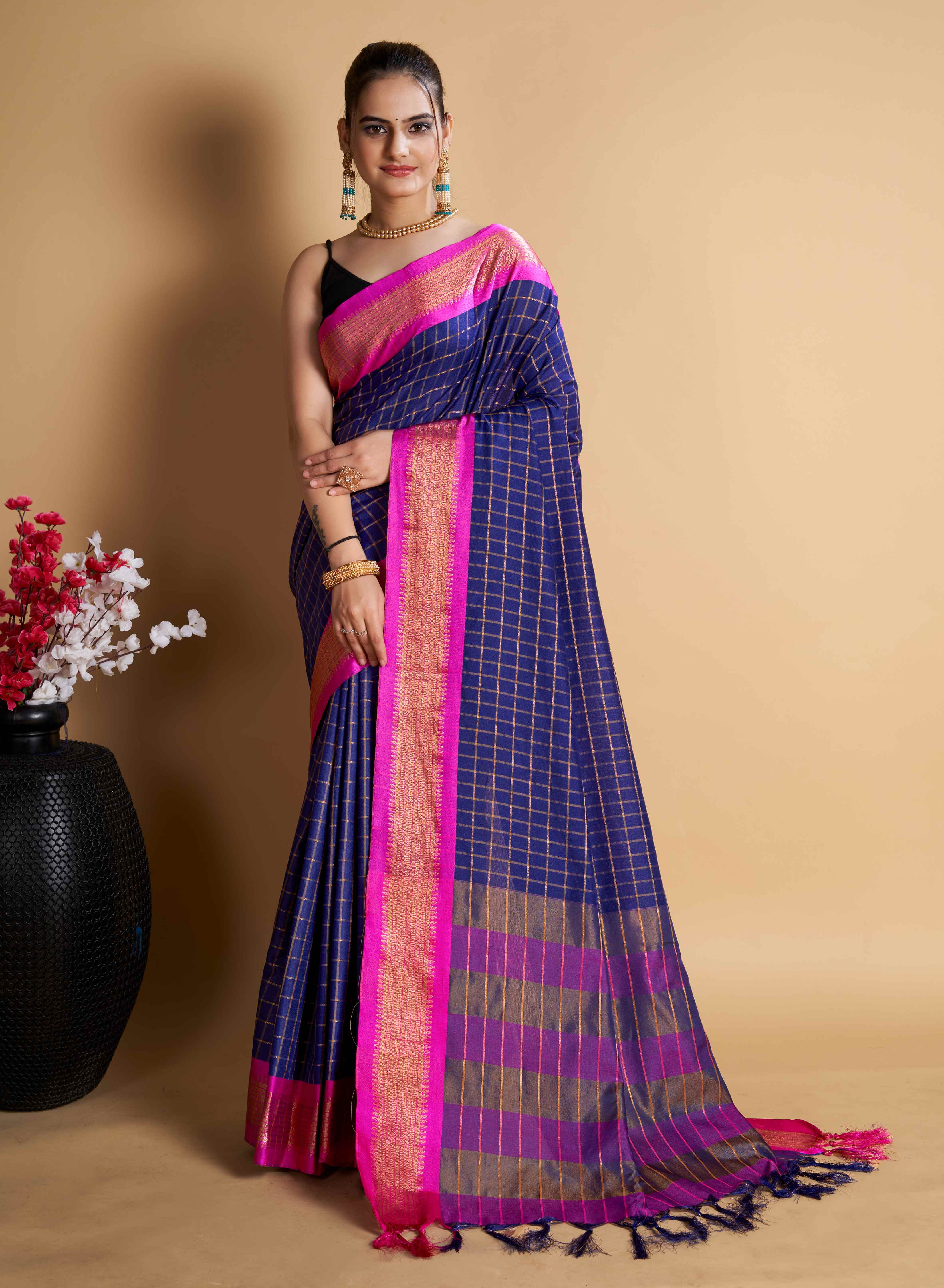 Designer-Inspired Soft Silk Purple Saree with Striking Pallu & Blouse – Perfect for Weddings&Festive