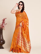 Mustard Wedding-Ready Semi Cotton Saree – Comfort Meets Celebration