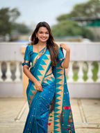 Firozi Paithani Silk Saree with Meenakari Rich Pallu & Temple Weaving Border