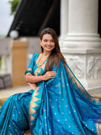 Firozi Paithani Silk Saree with Meenakari Rich Pallu & Temple Weaving Border