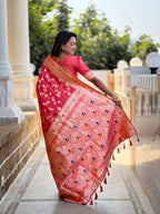 Pink Varni Fabrics Women's Traditional Banarasi Silk Saree with Woven Design & Blouse