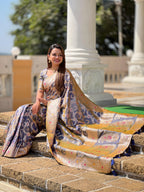 Grey Varni Fabrics Women Geometric Banarasi Silk Tassels and Latkans Saree comes With Matching Blouse