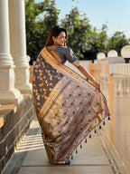 Grey Varni Fabrics Women's Traditional Banarasi Silk Saree with Woven Design & Blouse