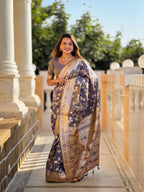 Grey Varni Fabrics Women's Traditional Banarasi Silk Saree with Woven Design & Blouse